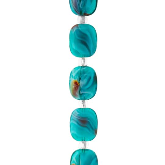 Aqua Swirl Glass Rectangle Beads, 14mm by Bead Landing™